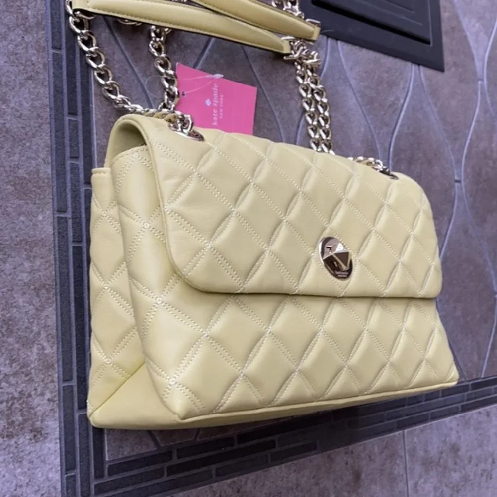 Kate Spade Natalia Smooth Leather Medium Flap Shoulder Bag Frosty Lime